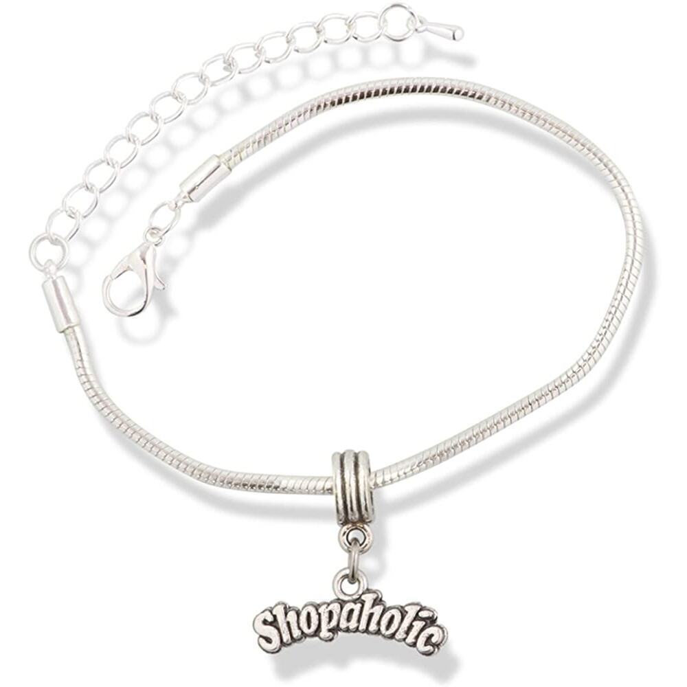 Shopoholic Text Shopping Addiction Charm Bracelet